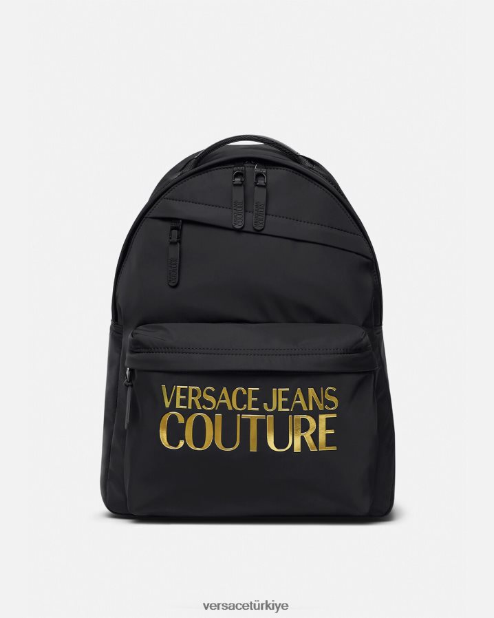 Versace logo couture sırt çantası erkekler siyah altın Aksesuarlar B0HHR82492