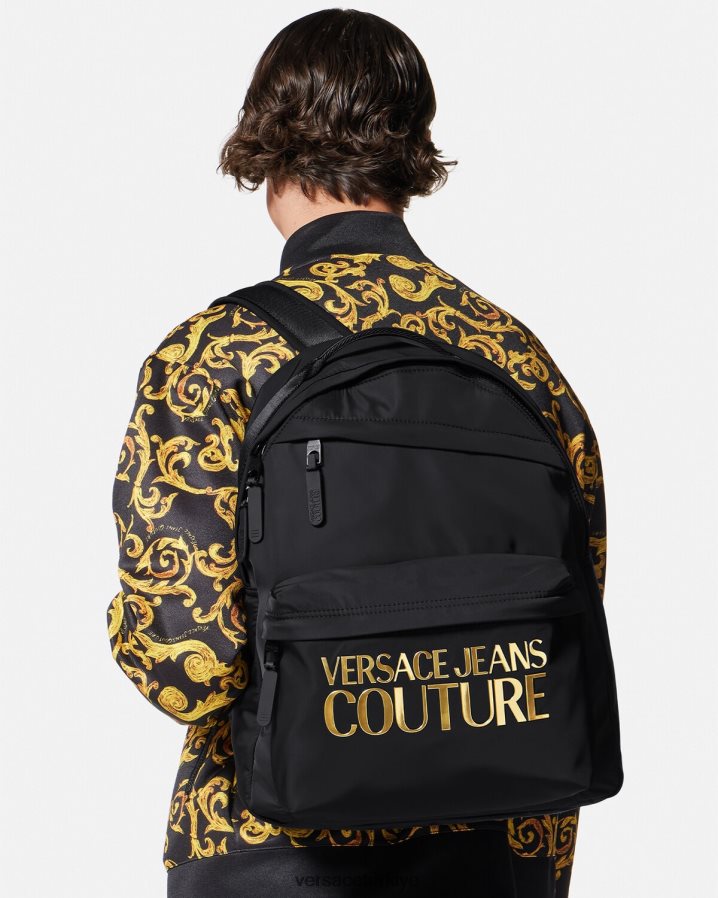 Versace logo couture sırt çantası erkekler siyah altın Aksesuarlar B0HHR82492