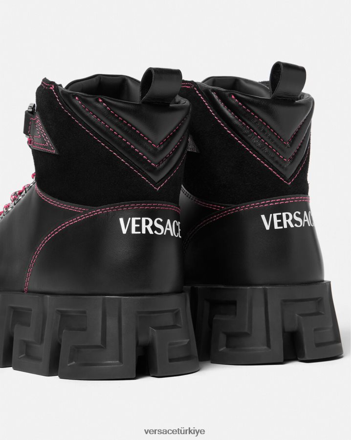 Versace greca labirent yürüyüş botları erkekler siyah ayakkabı B0HHR81581