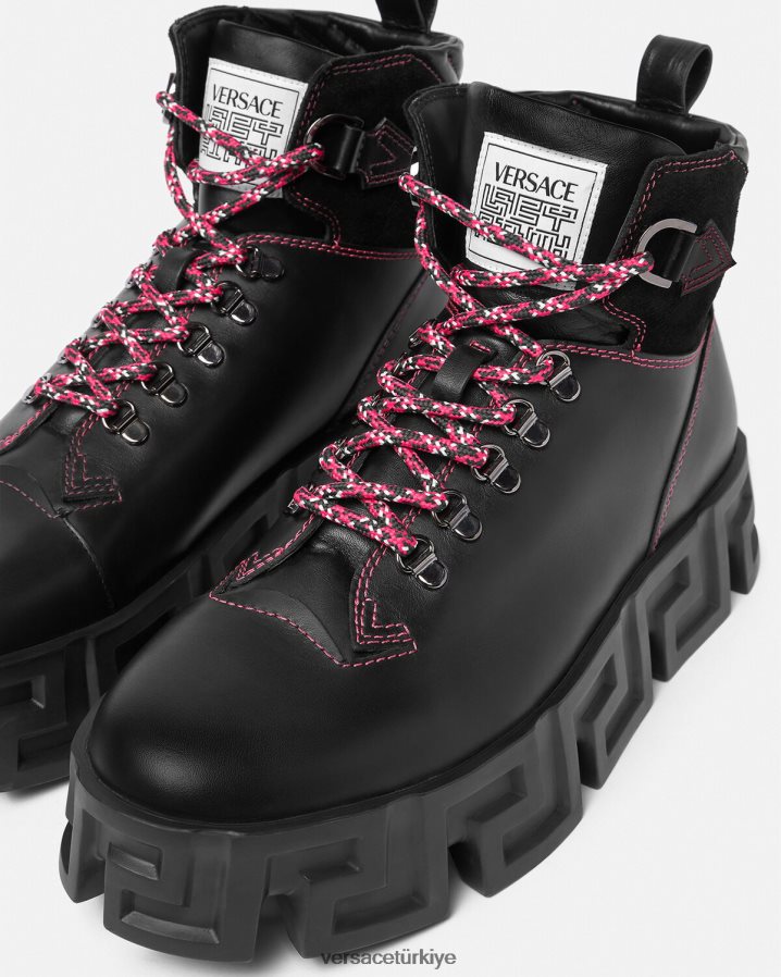 Versace greca labirent yürüyüş botları erkekler siyah ayakkabı B0HHR81581