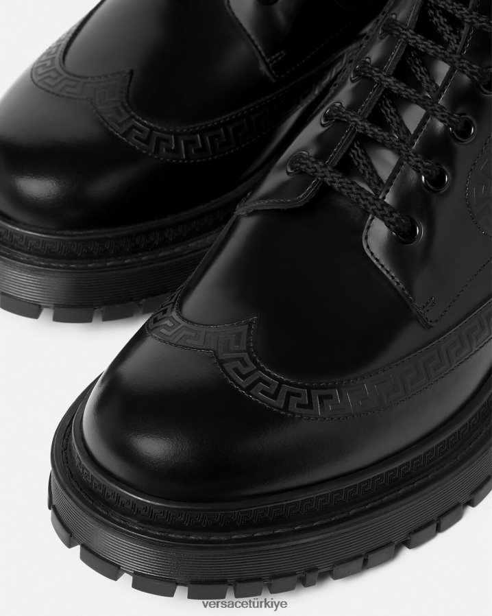 Versace greca yarım çizmeler erkekler siyah ayakkabı B0HHR81579