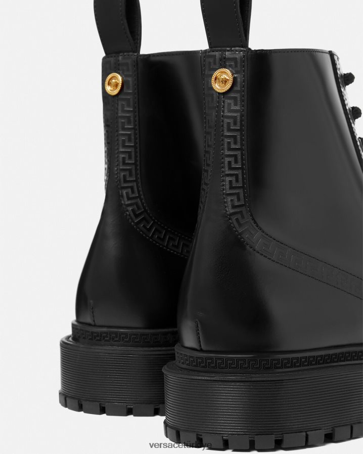 Versace greca yarım çizmeler erkekler siyah ayakkabı B0HHR81579