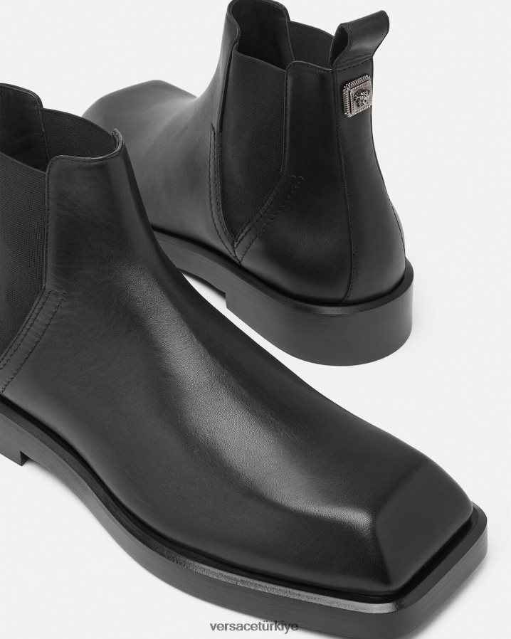 Versace kareli chelsea çizmeler erkekler siyah ayakkabı B0HHR81580