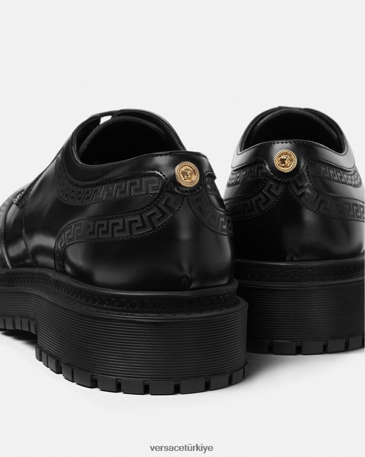 Versace greca derbi ayakkabıları erkekler siyah ayakkabı B0HHR81559