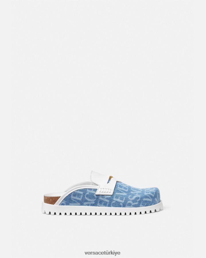 Versace allover denim medusa katırları erkekler açık mavi ayakkabı B0HHR81562