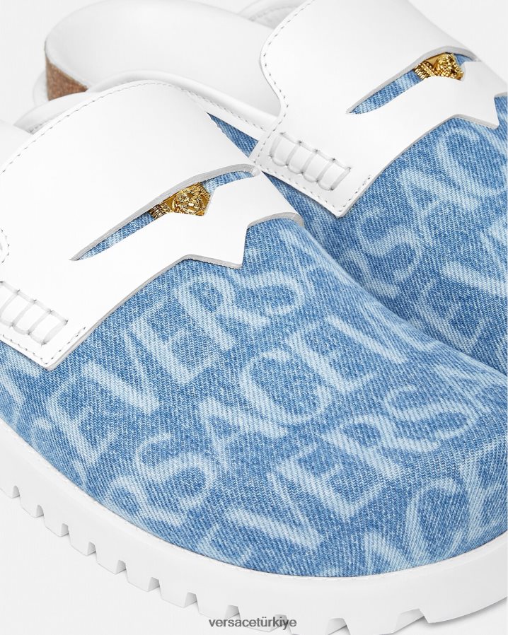 Versace allover denim medusa katırları erkekler açık mavi ayakkabı B0HHR81562