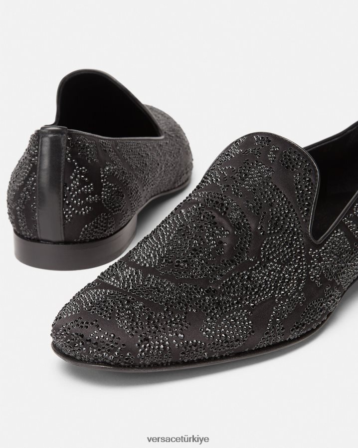 Versace barocco siluet kristal terlik erkekler siyah ayakkabı B0HHR81568