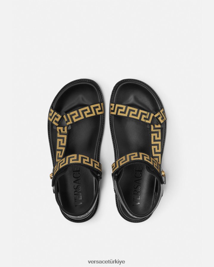 Versace greca sandalet erkekler siyah altın ayakkabı B0HHR81590