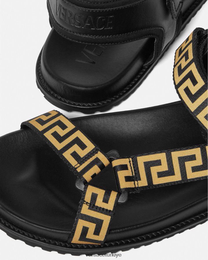 Versace greca sandalet erkekler siyah altın ayakkabı B0HHR81590