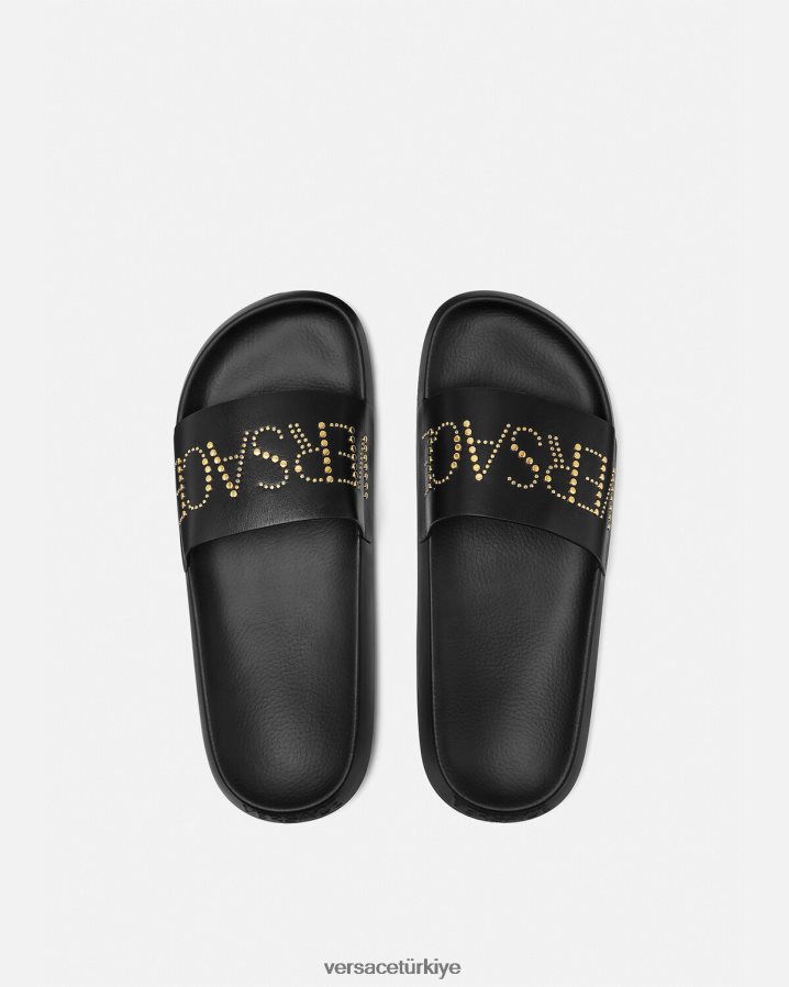 Versace çivili logo slaytları erkekler siyah ayakkabı B0HHR81596