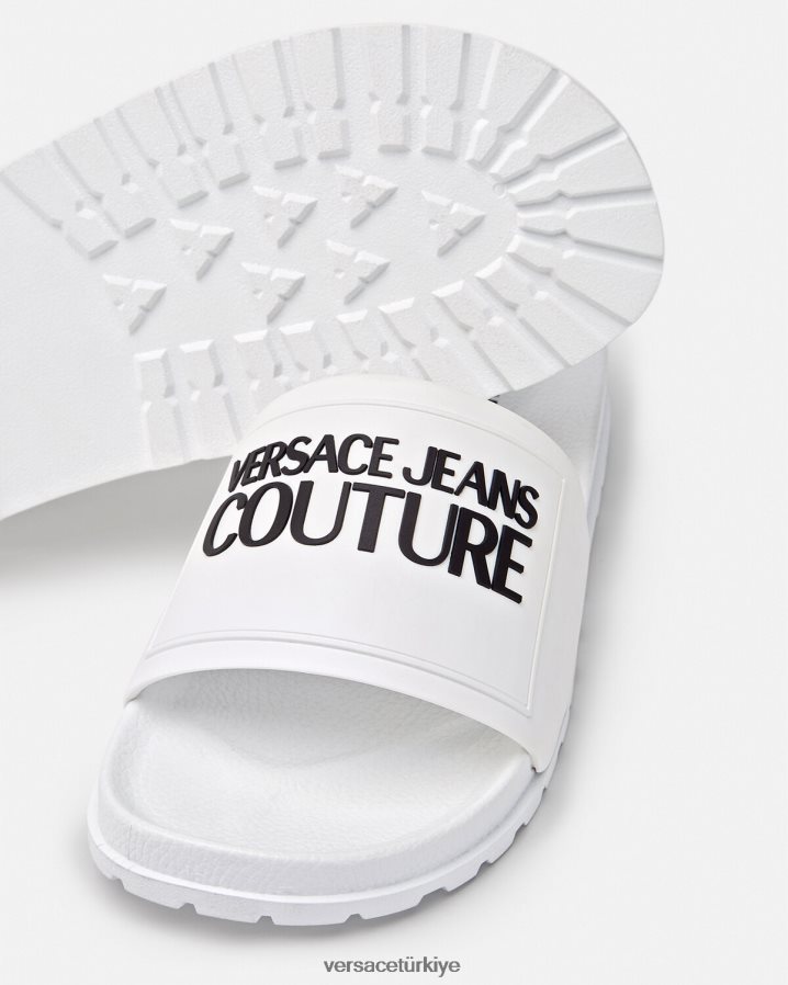 Versace logo kauçuk slaytlar erkekler beyaz ayakkabı B0HHR82467