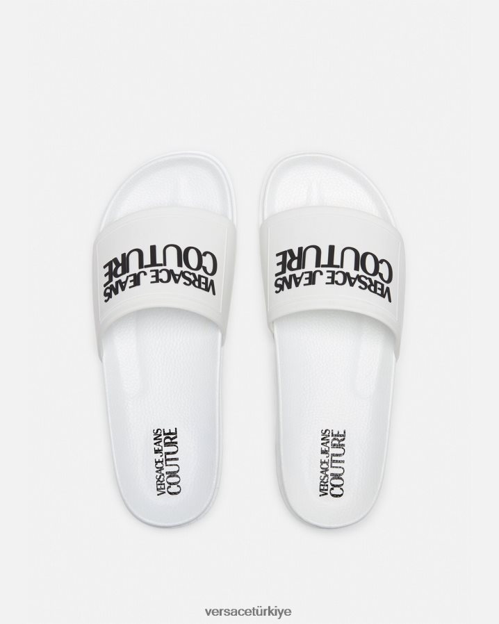 Versace logo kauçuk slaytlar erkekler beyaz ayakkabı B0HHR82467