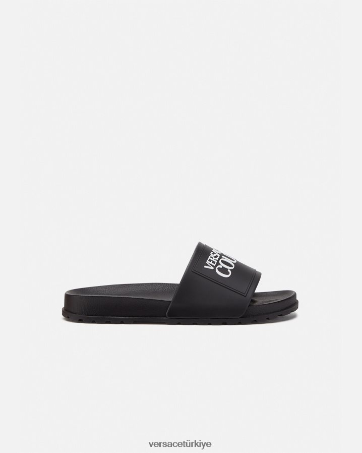 Versace logo kauçuk slaytlar erkekler siyah ayakkabı B0HHR82468