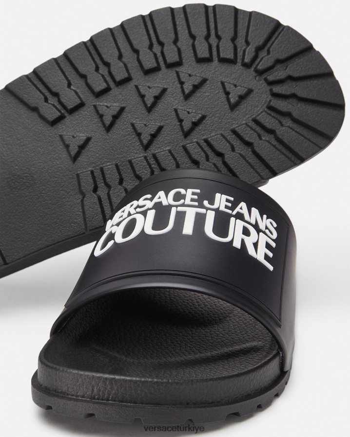 Versace logo kauçuk slaytlar erkekler siyah ayakkabı B0HHR82468