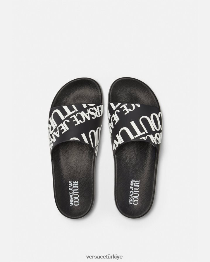 Versace logo slaytları erkekler siyah ayakkabı B0HHR82448