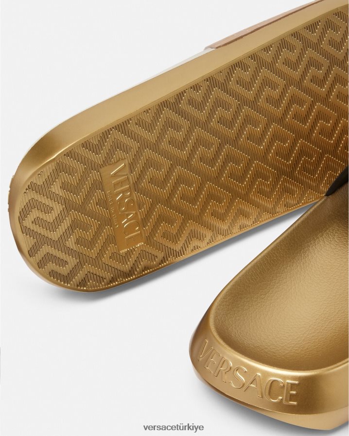 Versace tüm slaytlar erkekler kahverengi ve altın ayakkabı B0HHR81586