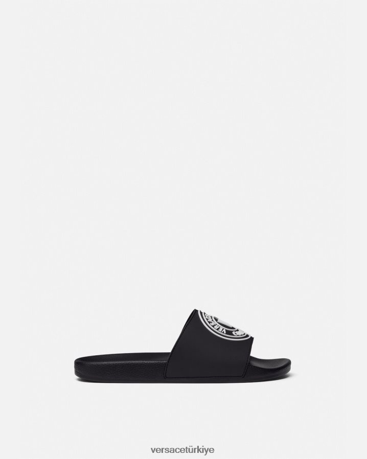 Versace v amblemi logo slaytları erkekler siyah ayakkabı B0HHR82458