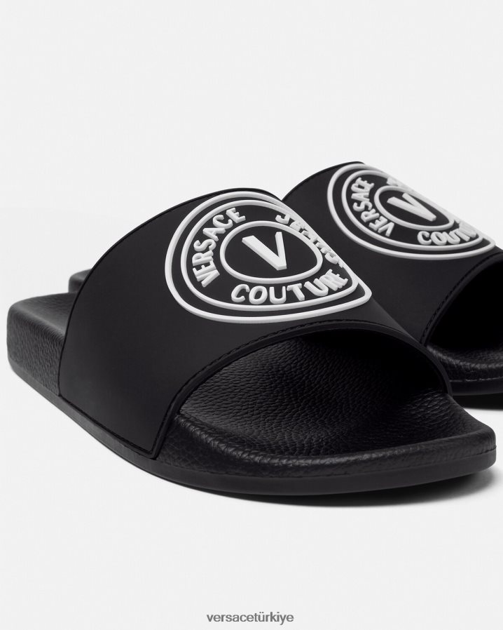 Versace v amblemi logo slaytları erkekler siyah ayakkabı B0HHR82458