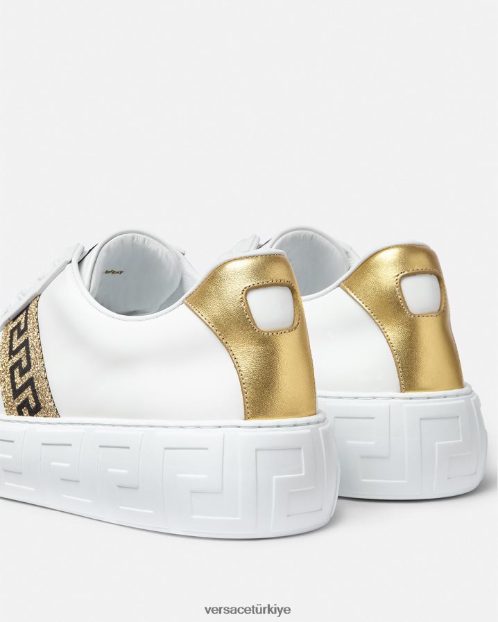 Versace Greca spor ayakkabıları erkekler Beyaz altın ayakkabı B0HHR81552