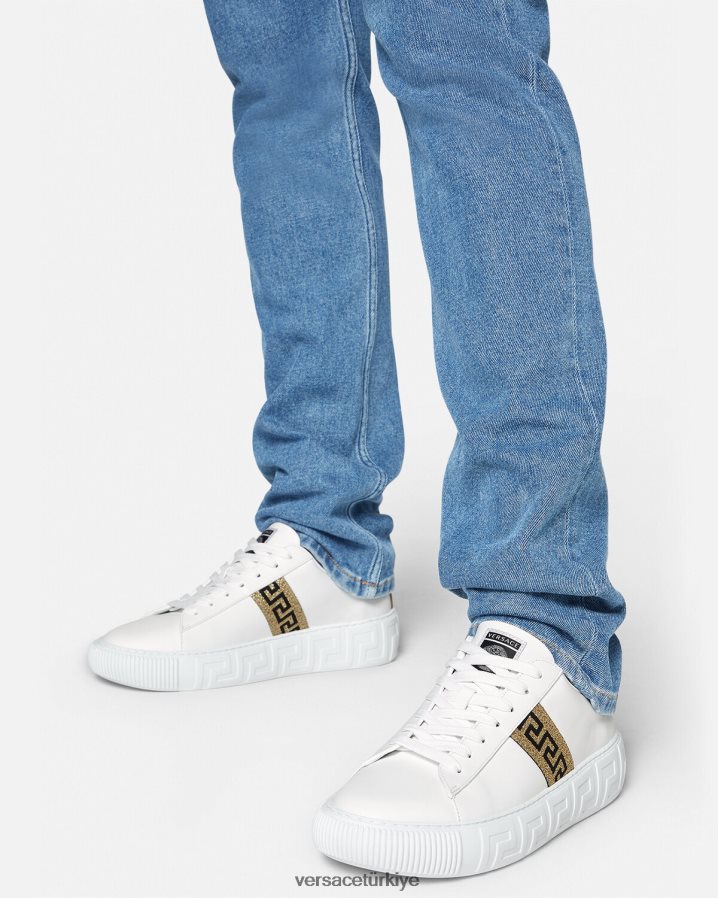 Versace Greca spor ayakkabıları erkekler Beyaz altın ayakkabı B0HHR81552