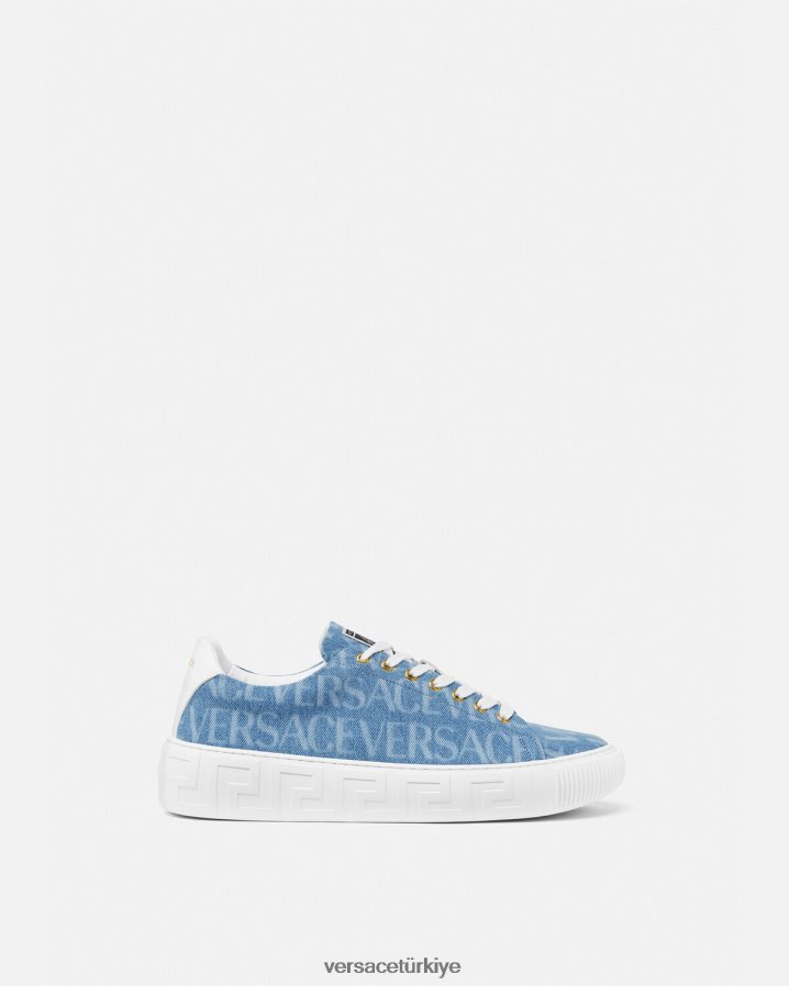Versace allover denim greca spor ayakkabı erkekler açık mavi ayakkabı B0HHR81548