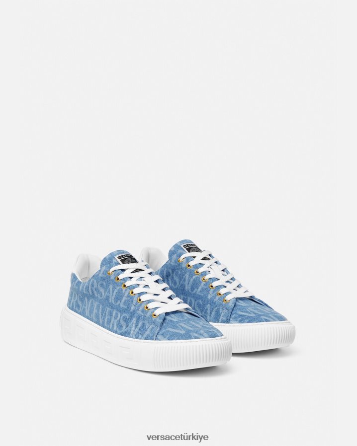 Versace allover denim greca spor ayakkabı erkekler açık mavi ayakkabı B0HHR81548