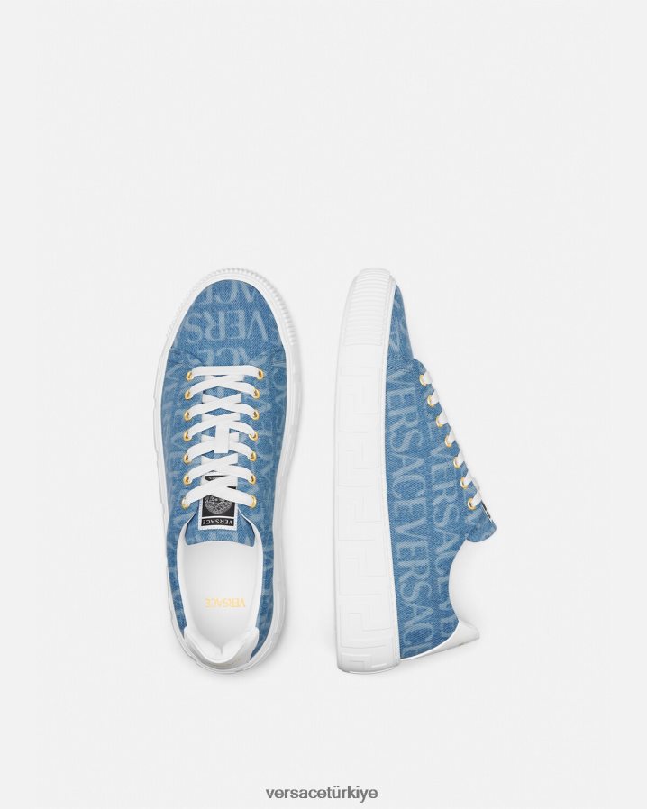 Versace allover denim greca spor ayakkabı erkekler açık mavi ayakkabı B0HHR81548