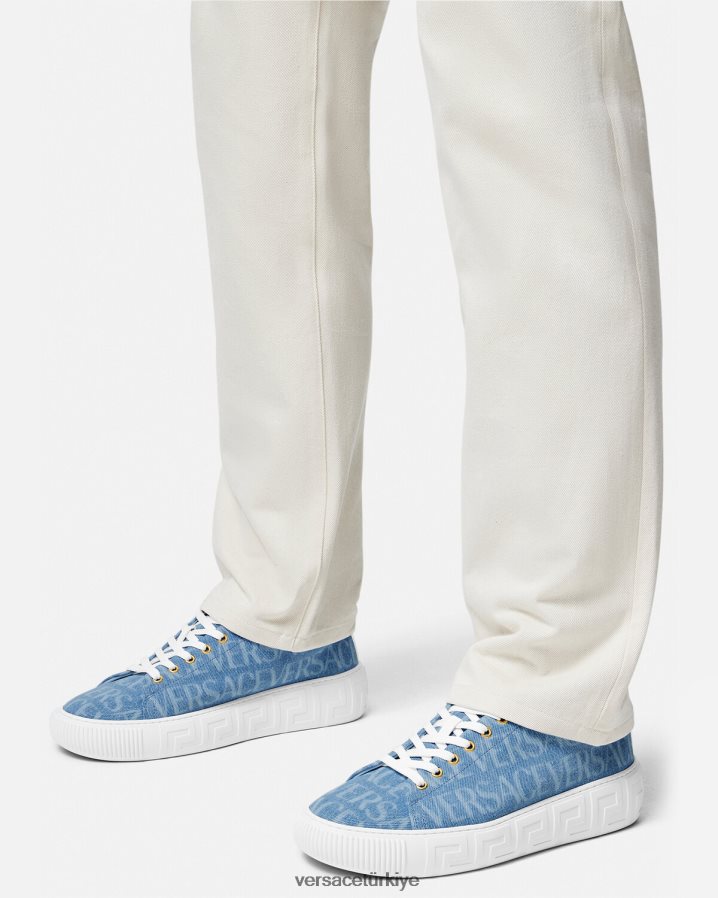 Versace allover denim greca spor ayakkabı erkekler açık mavi ayakkabı B0HHR81548