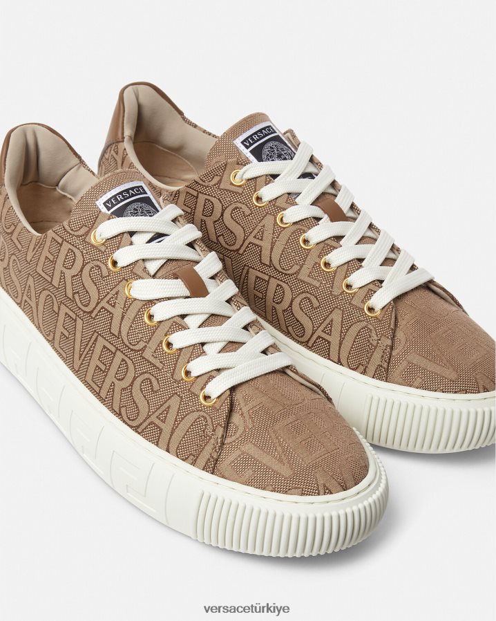 Versace allover greca spor ayakkabıları erkekler kahverengi ayakkabı B0HHR81515