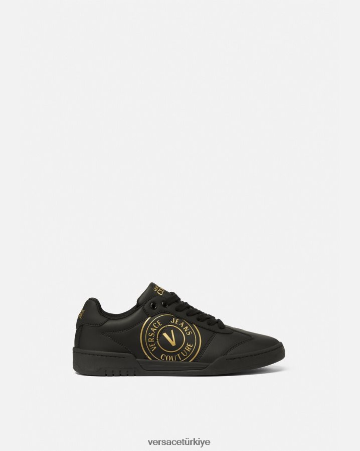 Versace brooklyn v amblemli spor ayakkabı erkekler siyah altın ayakkabı B0HHR82443