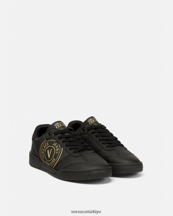 Versace brooklyn v amblemli spor ayakkabı erkekler siyah altın ayakkabı B0HHR82443
