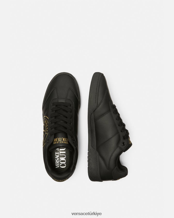 Versace brooklyn v amblemli spor ayakkabı erkekler siyah altın ayakkabı B0HHR82443