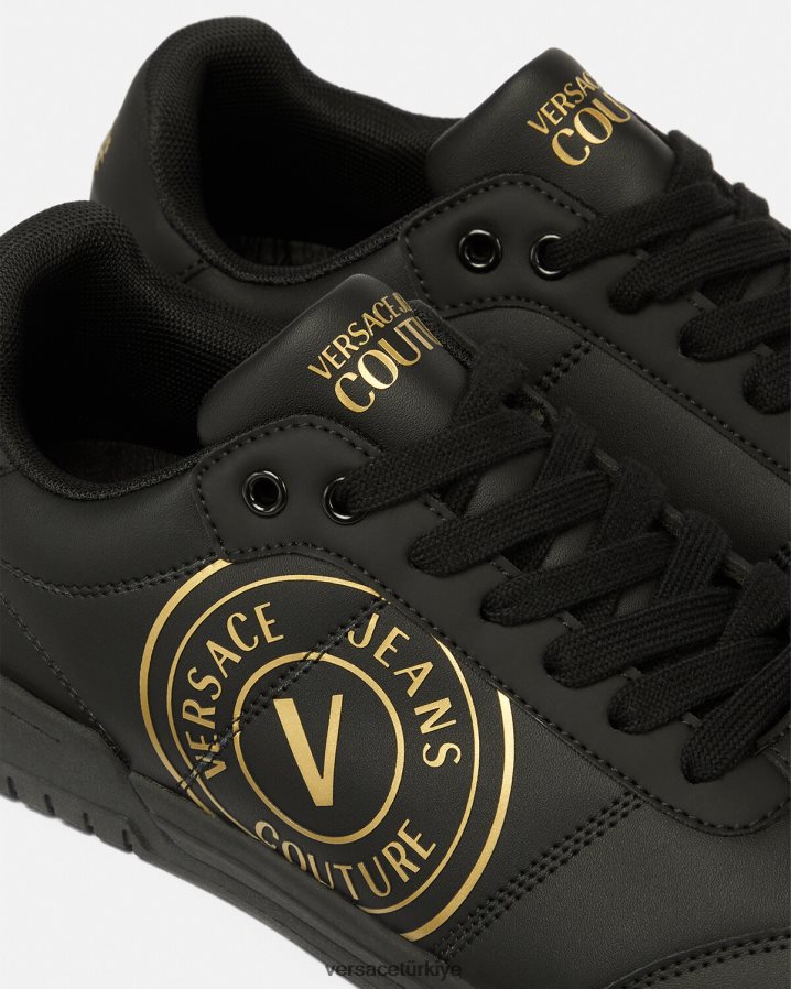 Versace brooklyn v amblemli spor ayakkabı erkekler siyah altın ayakkabı B0HHR82443