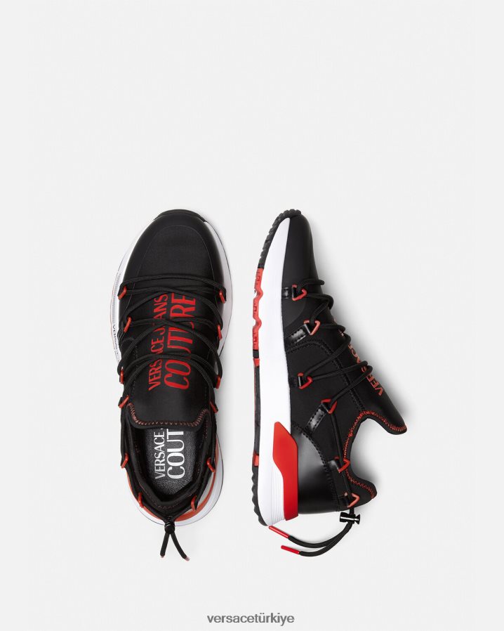 Versace dinamik spor ayakkabı erkekler siyah kırmızı ayakkabı B0HHR82454