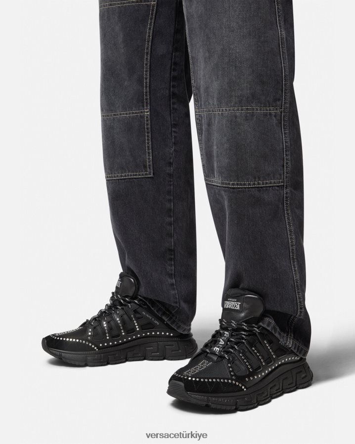 Versace çivili trigreca spor ayakkabı erkekler siyah ayakkabı B0HHR81544