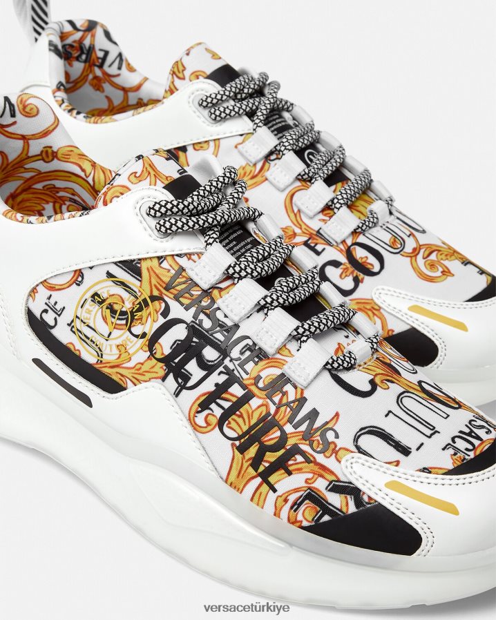 Versace levion logolu couture spor ayakkabıları erkekler altın ve beyaz ayakkabı B0HHR82456