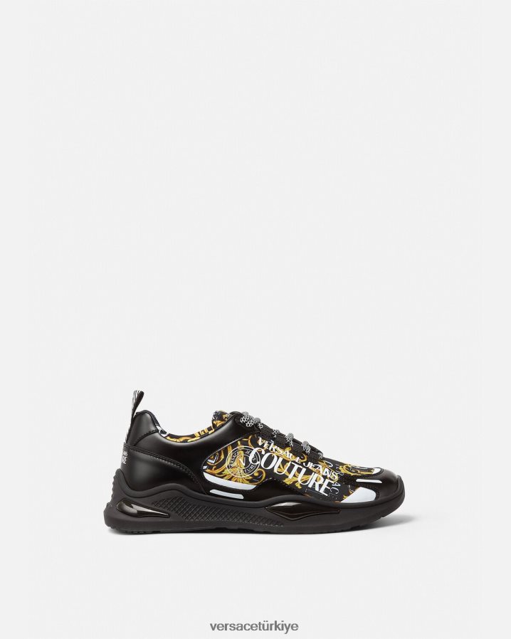 Versace levion logolu couture spor ayakkabıları erkekler siyah altın ayakkabı B0HHR82457