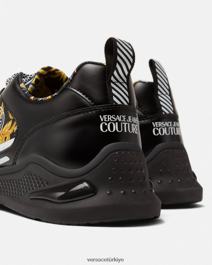 Versace levion logolu couture spor ayakkabıları erkekler siyah altın ayakkabı B0HHR82457
