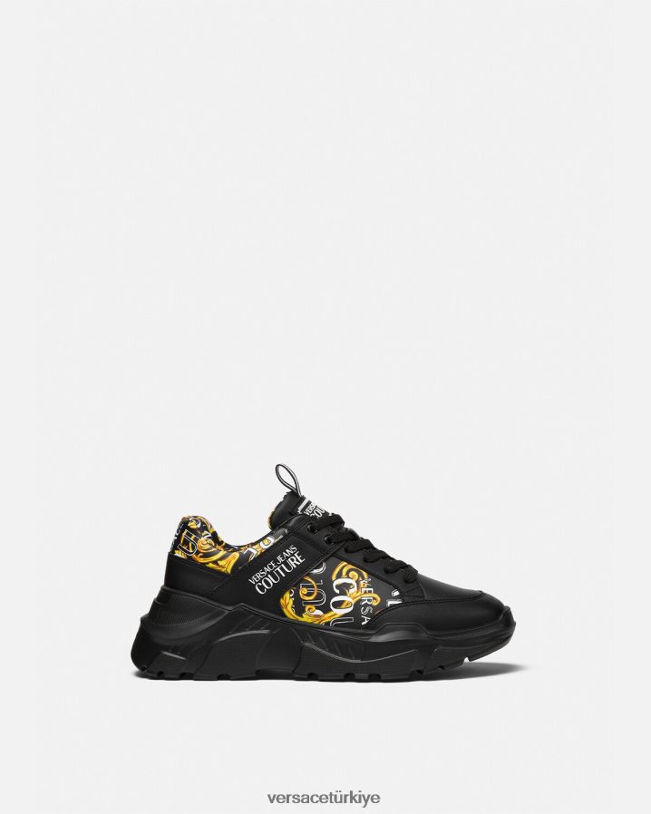 Versace logo couture speedtrack spor ayakkabıları erkekler siyah altın ayakkabı B0HHR82460