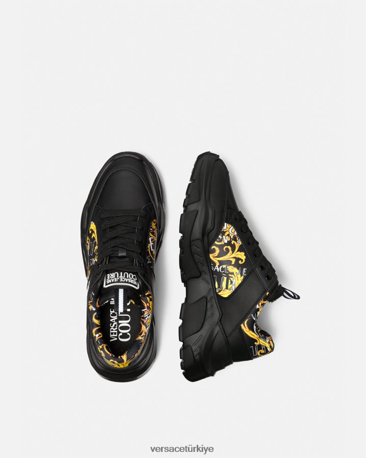 Versace logo couture speedtrack spor ayakkabıları erkekler siyah altın ayakkabı B0HHR82460