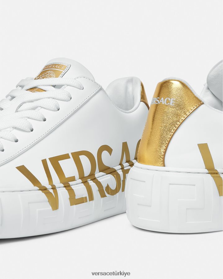 Versace logo greca spor ayakkabı erkekler Beyaz altın ayakkabı B0HHR81549