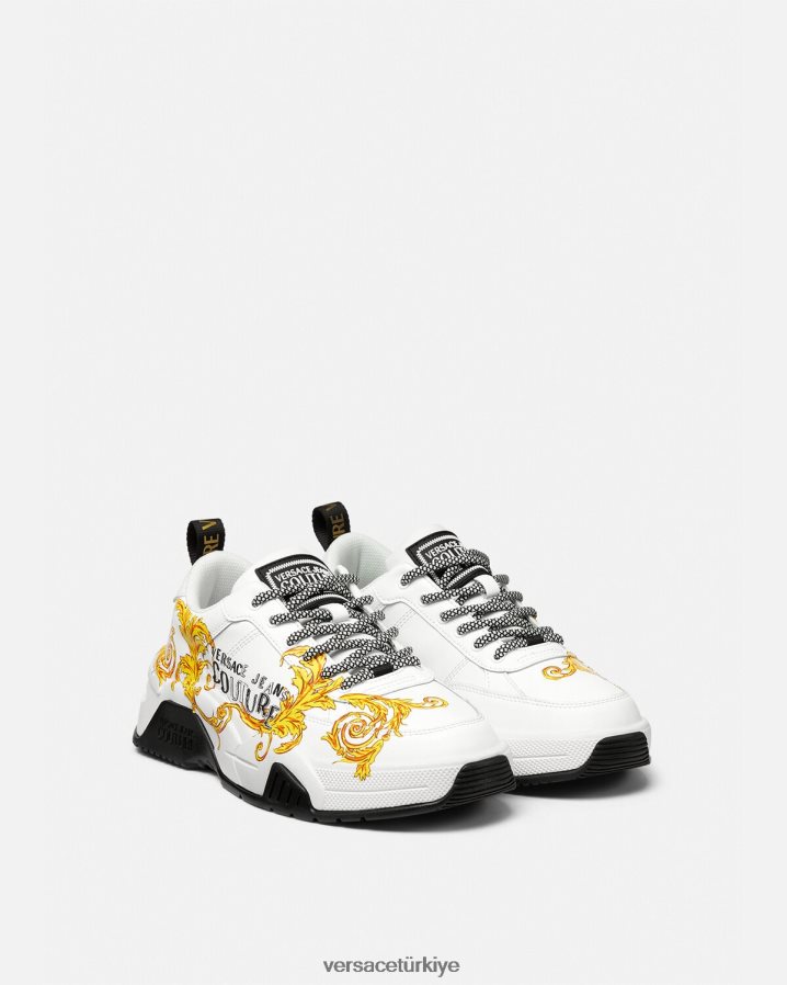 Versace stargaze logolu özel tasarım spor ayakkabılar erkekler altın ve beyaz ayakkabı B0HHR82461