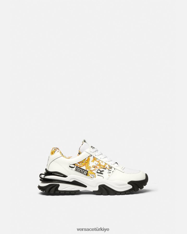 Versace trail trek logosu couture spor ayakkabıları erkekler altın ve beyaz ayakkabı B0HHR82465