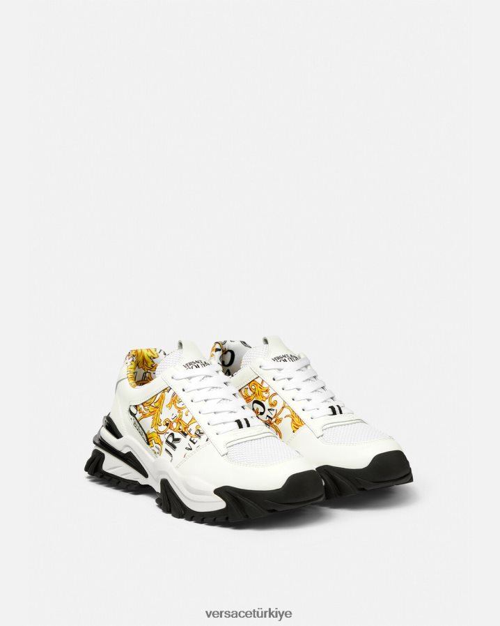 Versace trail trek logosu couture spor ayakkabıları erkekler altın ve beyaz ayakkabı B0HHR82465