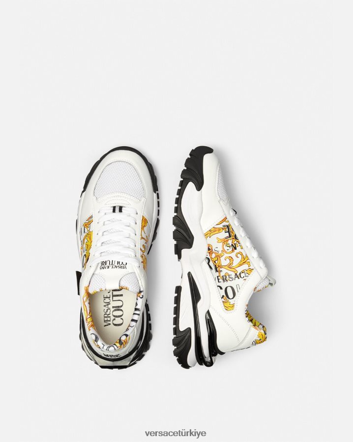 Versace trail trek logosu couture spor ayakkabıları erkekler altın ve beyaz ayakkabı B0HHR82465