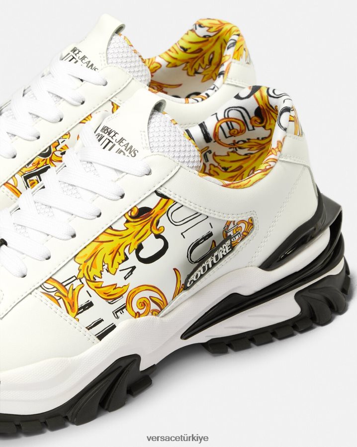 Versace trail trek logosu couture spor ayakkabıları erkekler altın ve beyaz ayakkabı B0HHR82465