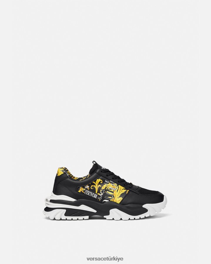 Versace trail trek logosu couture spor ayakkabıları erkekler siyah altın ayakkabı B0HHR82466