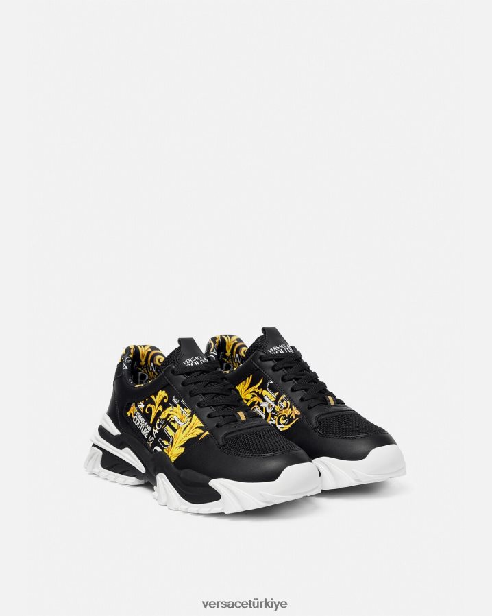 Versace trail trek logosu couture spor ayakkabıları erkekler siyah altın ayakkabı B0HHR82466