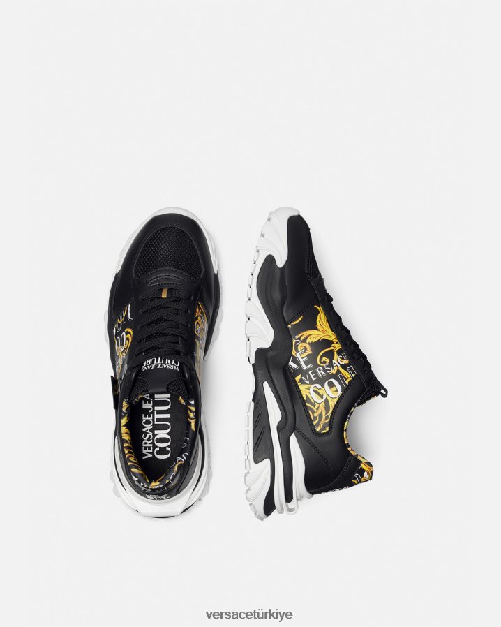 Versace trail trek logosu couture spor ayakkabıları erkekler siyah altın ayakkabı B0HHR82466