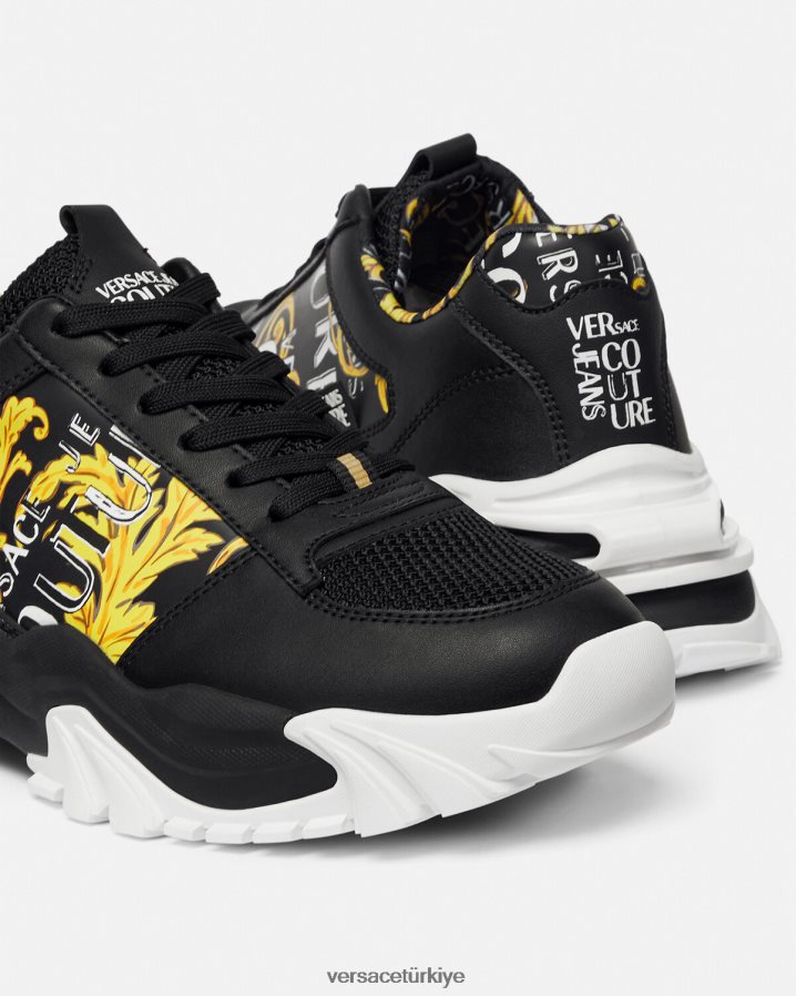 Versace trail trek logosu couture spor ayakkabıları erkekler siyah altın ayakkabı B0HHR82466